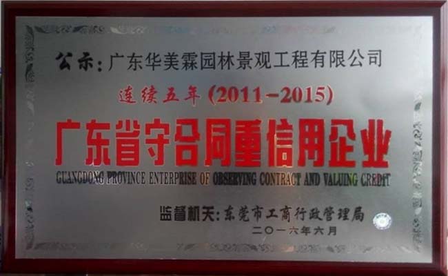 2011-2015年廣東省守合同重信用企業